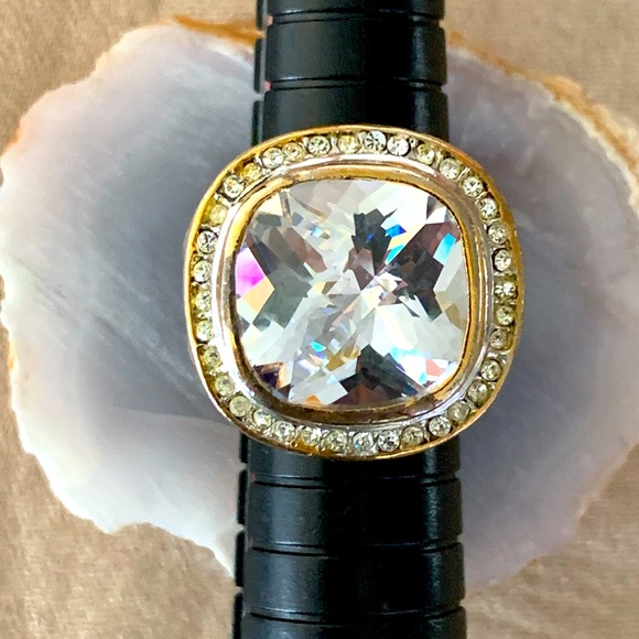 18K GE Gold and Silver Crystal Vintage Cocktail Ring - Picture 7 of 10